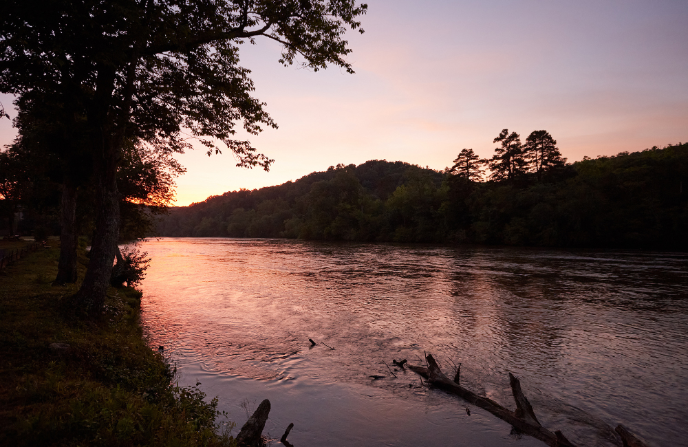 Asheville River Cabins view at sunset