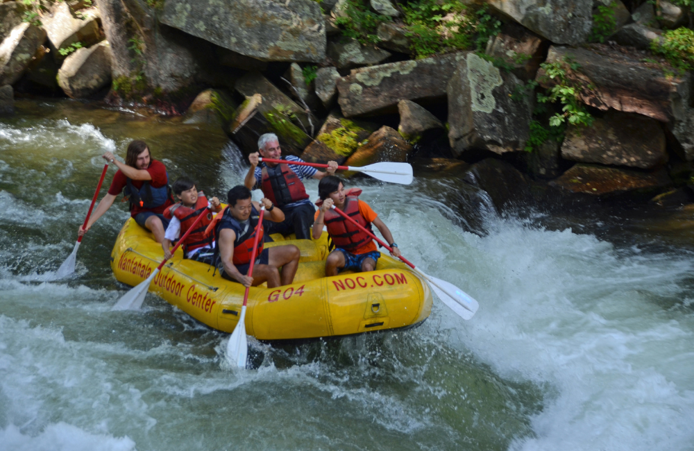 Group rafting the rapids at Nantahala River