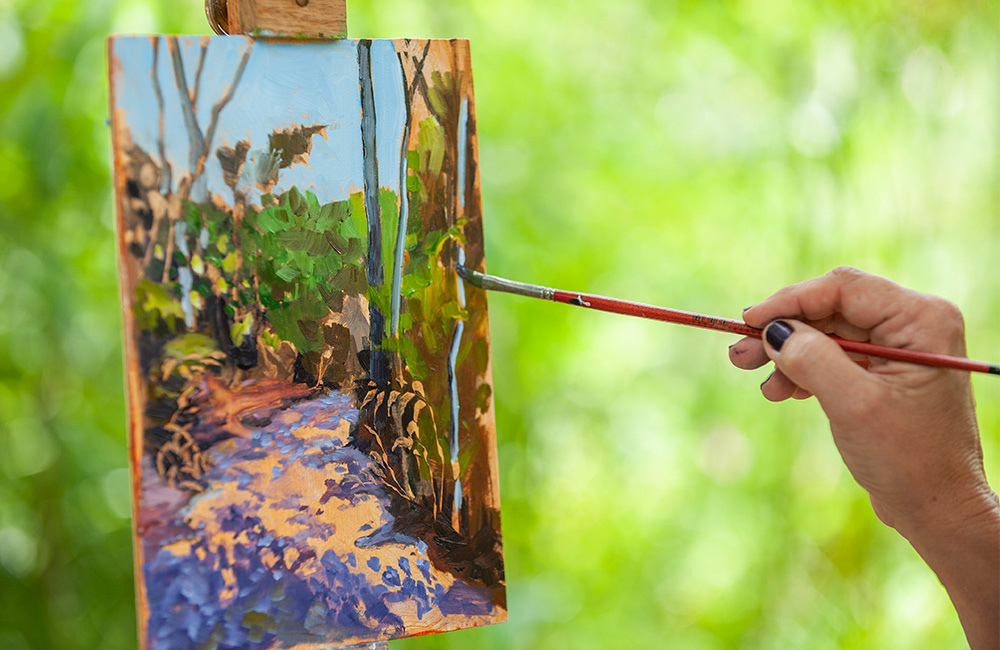 closeup of painting in progress at Cashiers Plein Air Festival