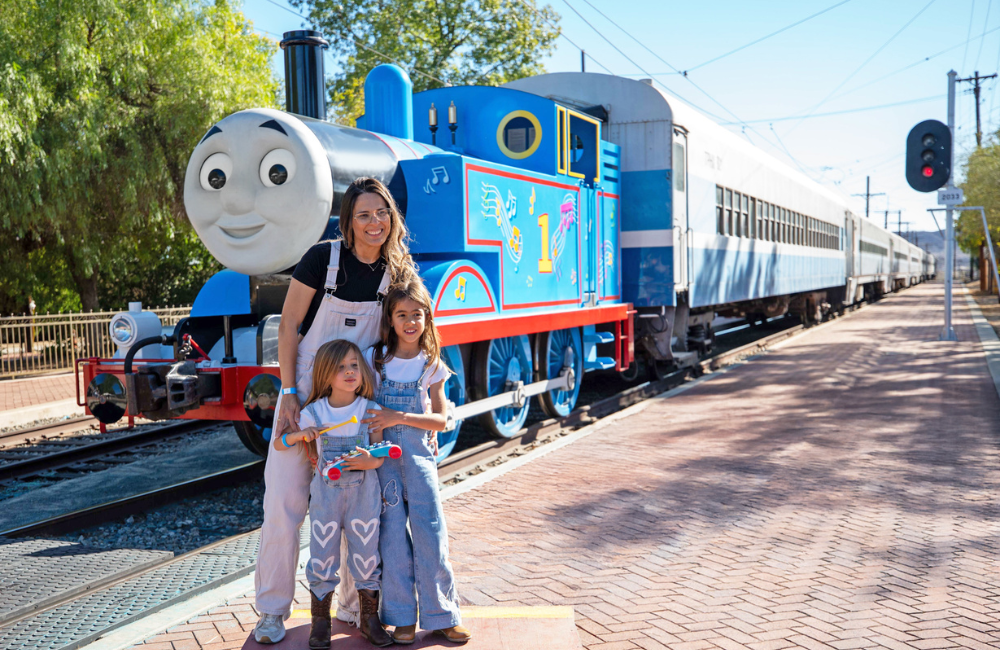 Family posting with Thomas the Tank Engine