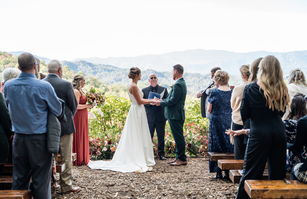 Ceremony in progress with stunning views at Outland Great Smoky Mountains Chalet & Suites