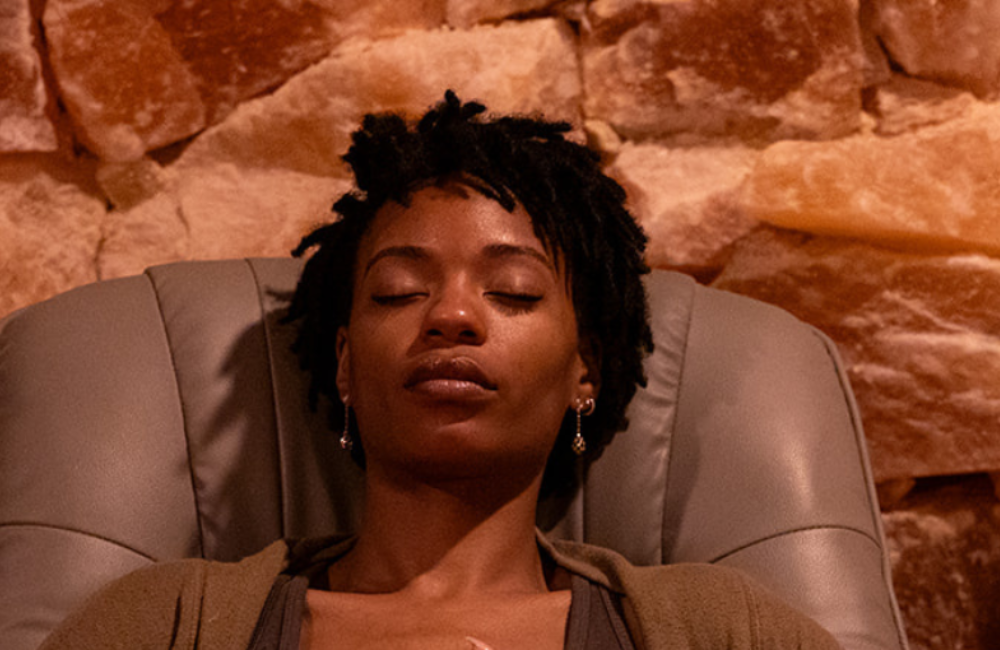 woman relaxing at Asheville Salt Cave