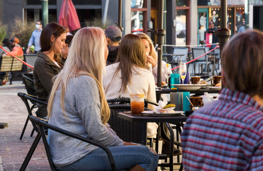 People dining on an outdoor patio