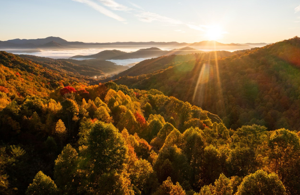 stunning sunset view over the Great Smoky Mountains