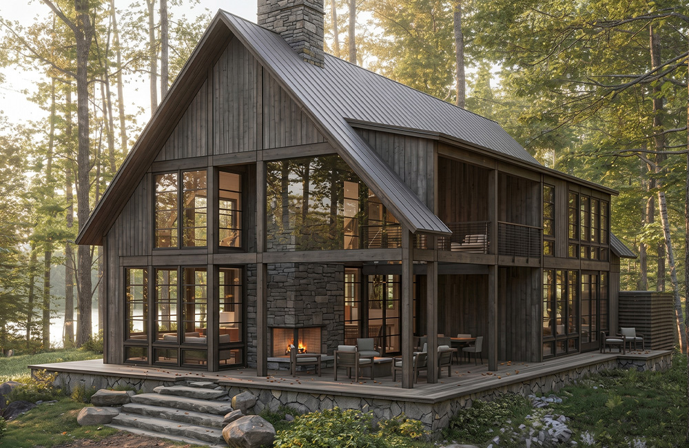 rendering of an a-frame cabin