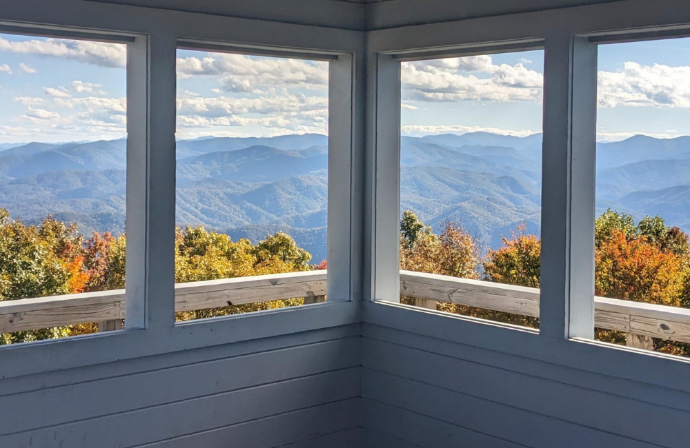 fall view from inside Rich Mountain Lookout Fire Tower