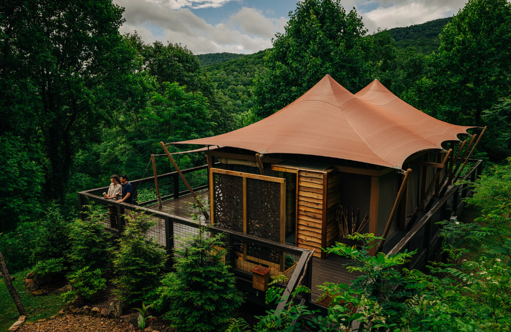 Tanager Tent gorgeous glamping structure at Elk and Embers in the Great Smokies