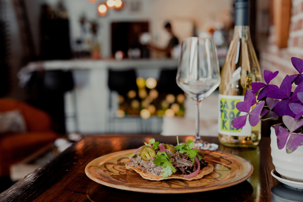 Romantic table set with wine