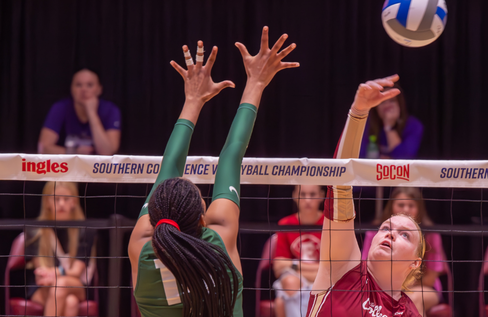 Volleyball players at the net