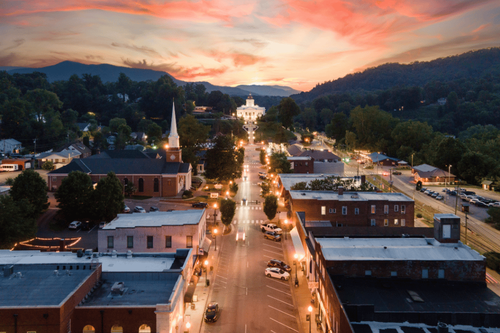 Sylva at sunset in Jackson County NC