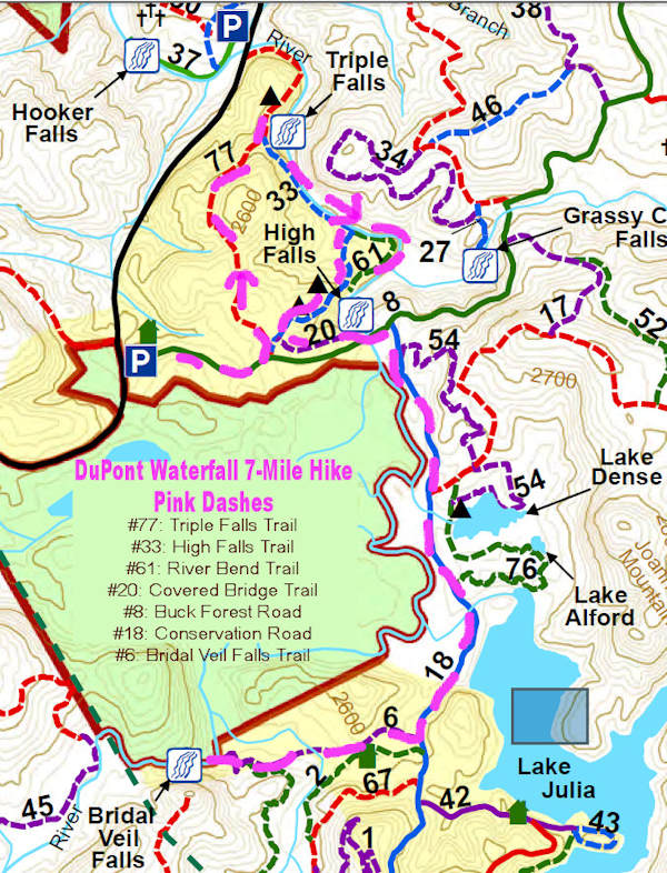 DuPont 7 Mile Waterfall Map