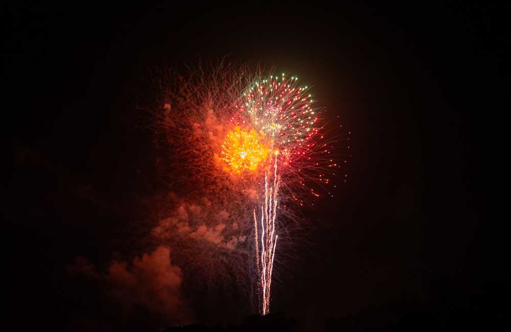Fireworks in the dark skies over the Great Smokies in Bryson City, NC