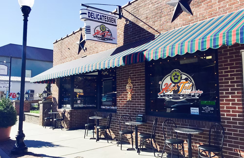 Exterior view of The High Test Deli and Sweet Shop in Bryons City, NC