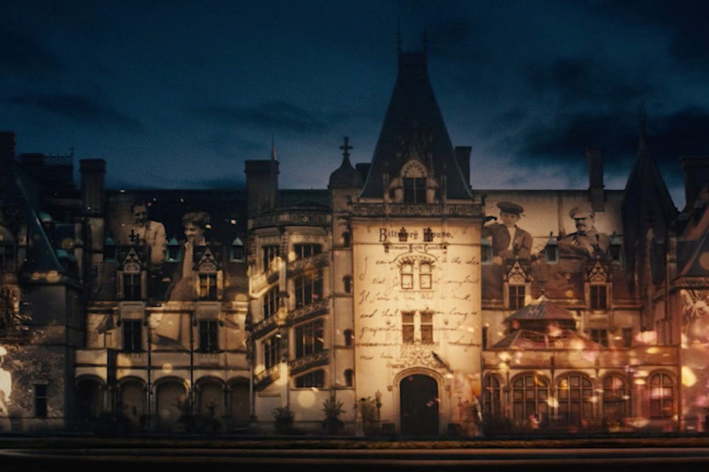 Biltmore Estate lit up with words and images at Luminere