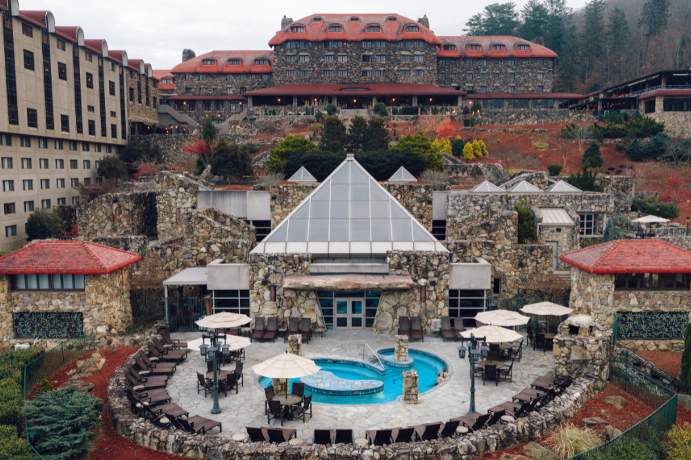 Drone view of the spa at Omni Grove Park Inn and Spa