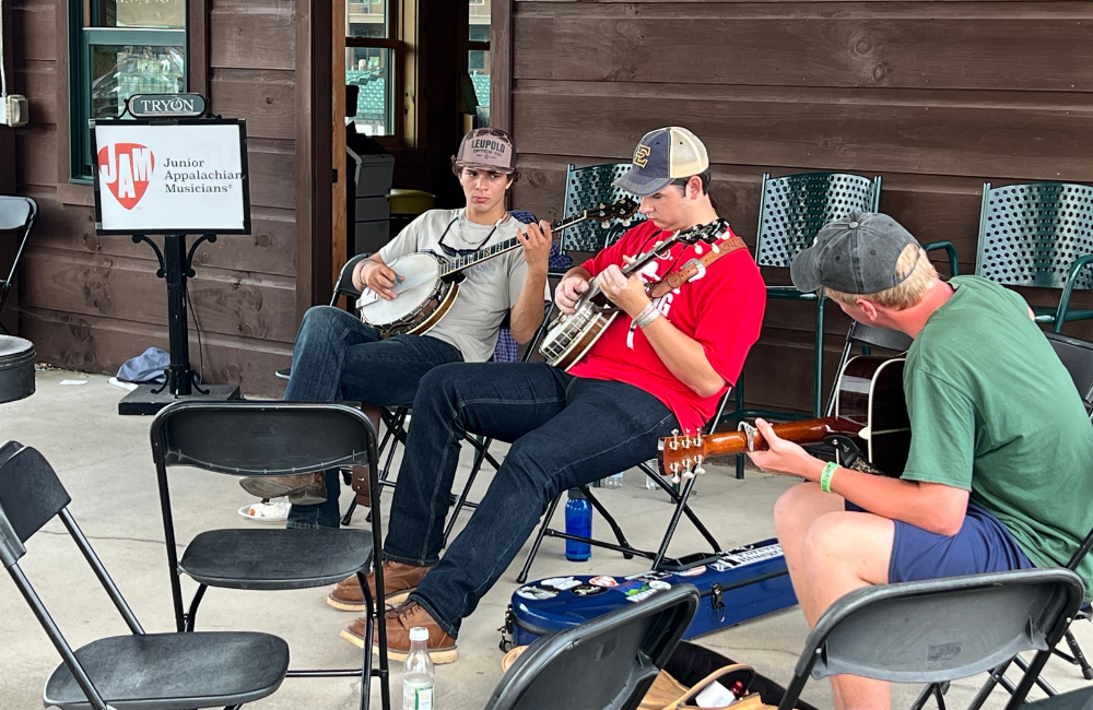 Picking on banjos at Earl Scruggs Festival in Mill Spring NC
