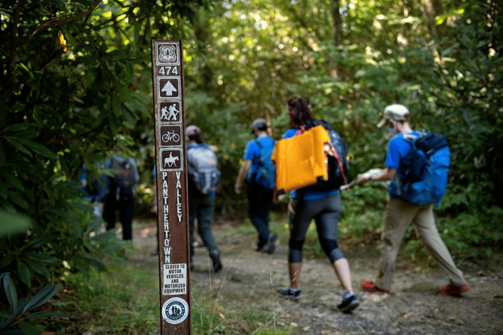 Hikers in Panthertown Valley in Jackson County NC