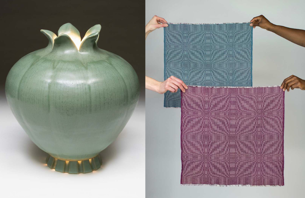 Ceramics by Christine Savage-Mindel and fiber art by Millie Smith