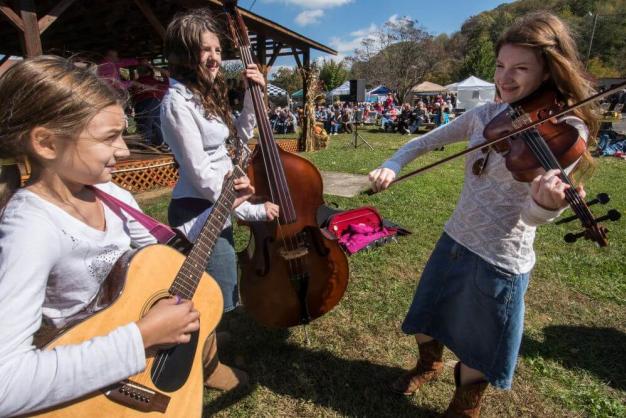 Musicians playing mountain music at Harvest Festival.