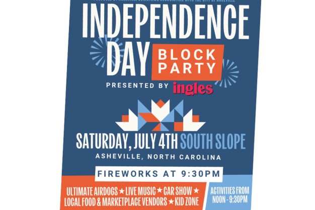 Independence Day Block Party, Downtown Asheville Flyer for Independence Day Block Party, Downtown Asheville