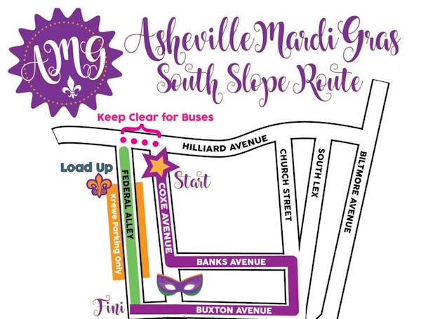 Asheville Mardi Gras Parade Map